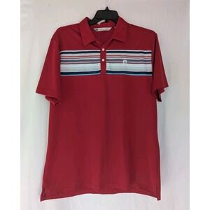 Travis Mathew Shirt Mens XL Red Striped Short-Sleeve Polyester Polo Golf